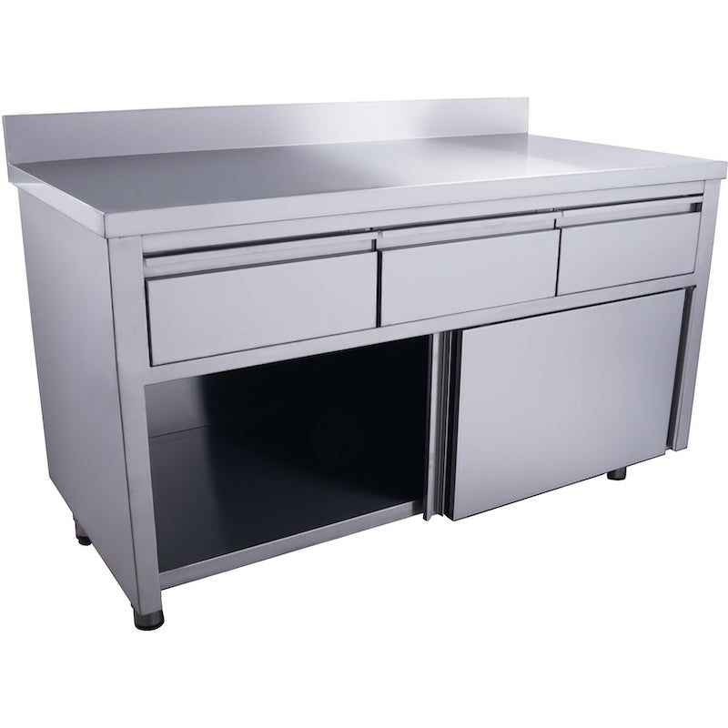 SARO RVS Schuifdeurkast 1600 x 700 x 950 mm met 3 Laden