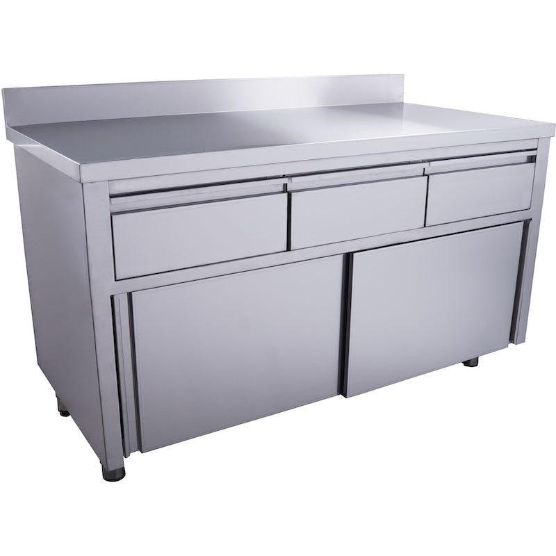 SARO RVS Schuifdeurkast 1600 x 700 x 950 mm met 3 Laden