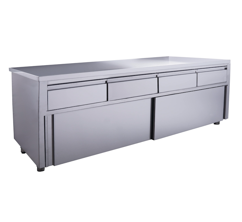 SARO RVS Schuifdeurkast 2000 x 700 x 850 mm met 4 Laden